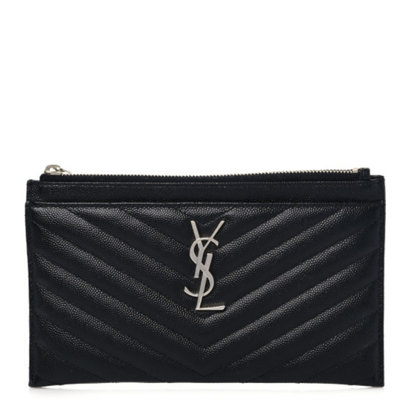 BRAND NEW! YSL CASSANDRE SAINT LAURENT MATELASSÉ ZIPPED POUCH IN GRAIN DE POUDRE - Picture 1 of 16